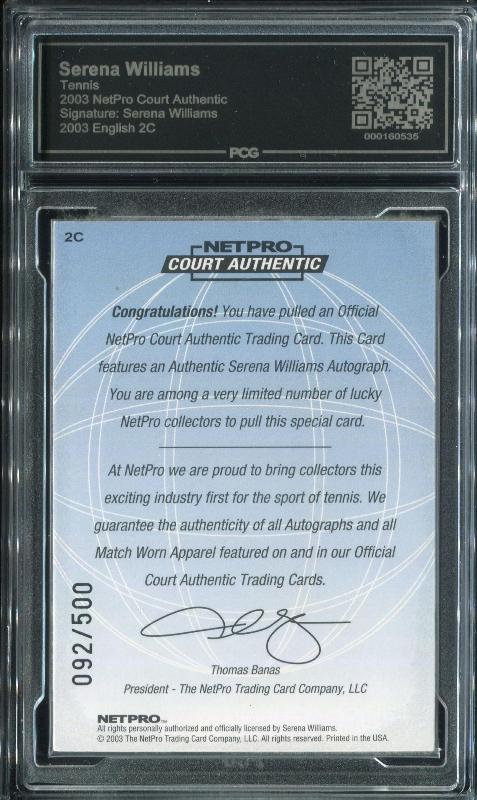 Serena Williams 2003 NetPro International Series Autograph #2C 92/500