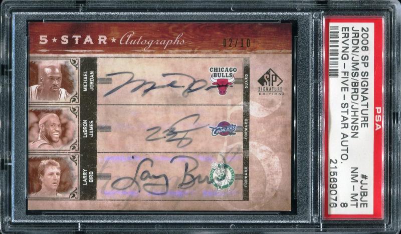 Michael Jordan 2006 SP Signature Edition Five-Star Autographs (L.James/L.Bird/M.Johnson/J.Erving) #SSA-JJBJE 2/10